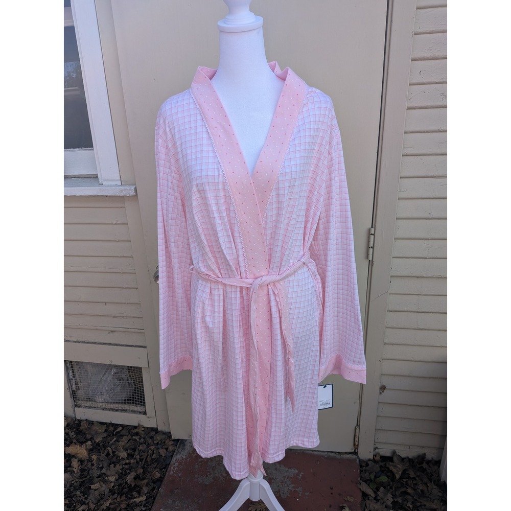 NWT Croft &‎ Barrow Pink Plaid and Polka Dot Sleepwear Robe Size Medium